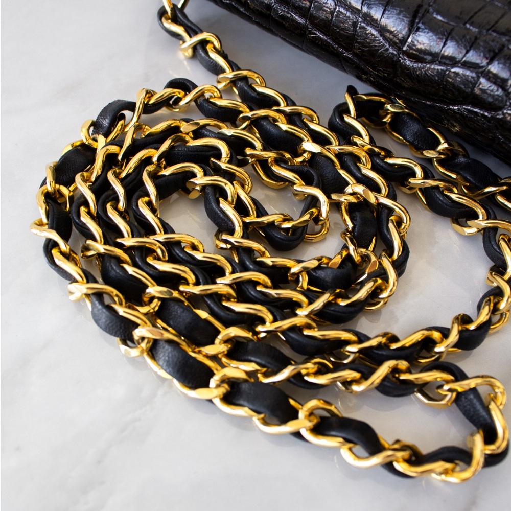 Chanel Vintage 1989 Classic Mini Flap Black Alligator 24K Gold Plated Bag - Picture 16 of 16
